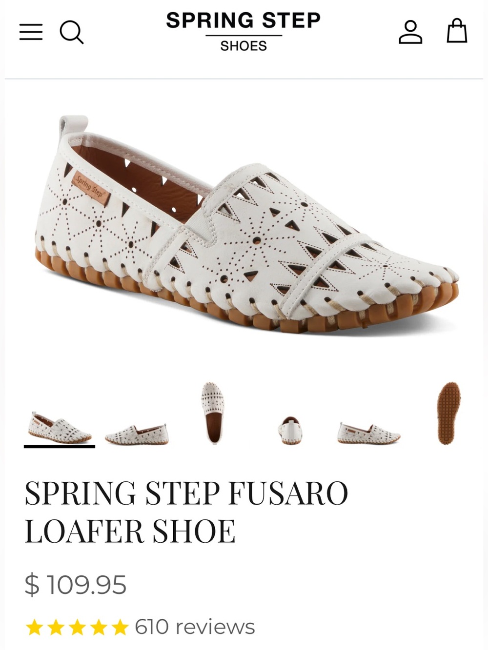 Spring Step Fusaro White Perforated Leather Slip-On Loafer